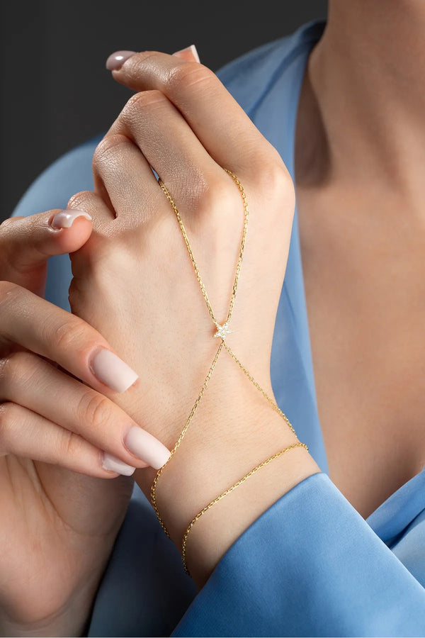 925 Ayar Gümüş Gold Kaplama Yıldız Model Şahmeran Bileklik