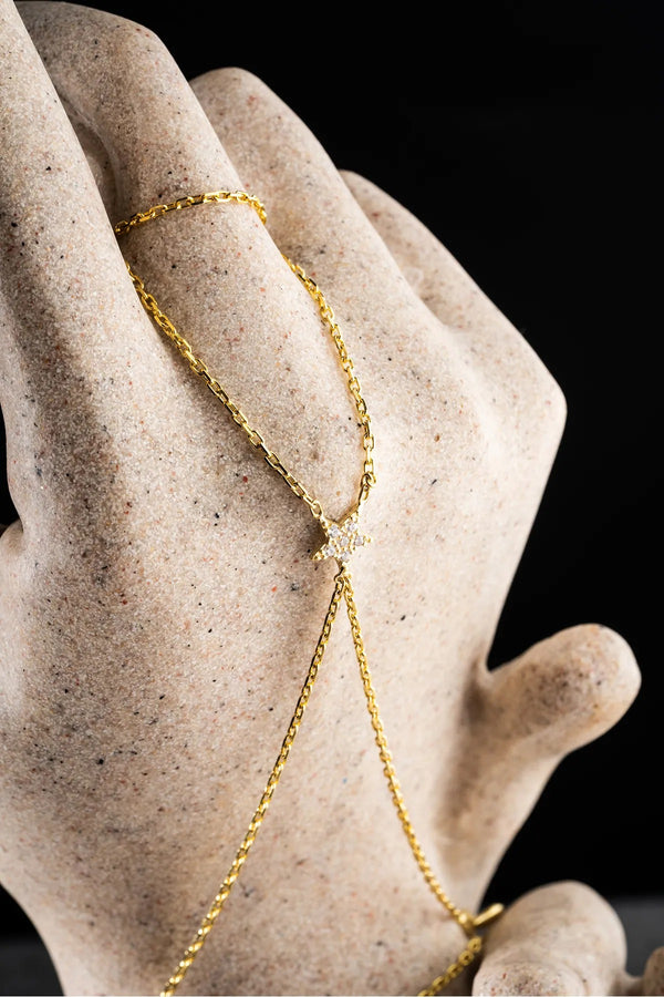 925 Ayar Gümüş Gold Kaplama Yıldız Model Şahmeran Bileklik