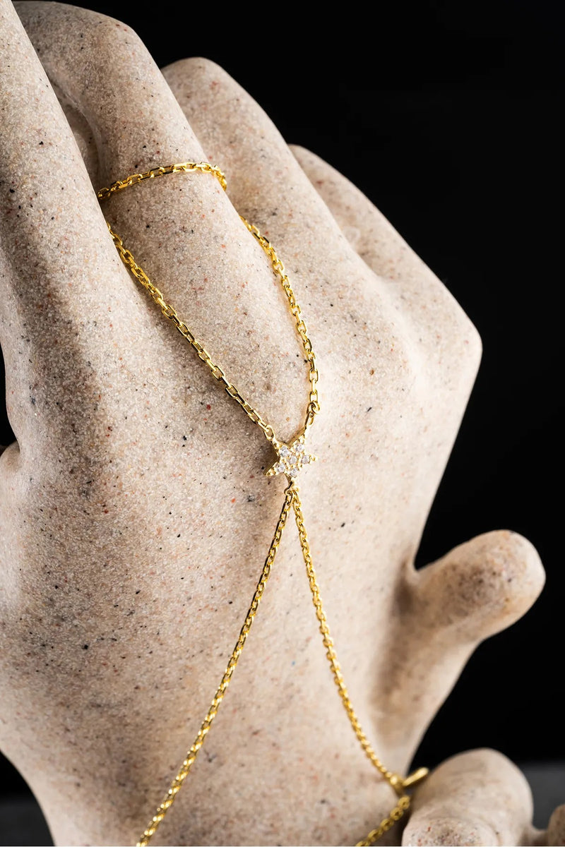 925 Ayar Gümüş Gold Kaplama Yıldız Model Şahmeran Bileklik