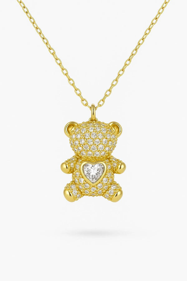 Taşlı Teddy Ayıcık Kolye 925 Ayar Gümüş