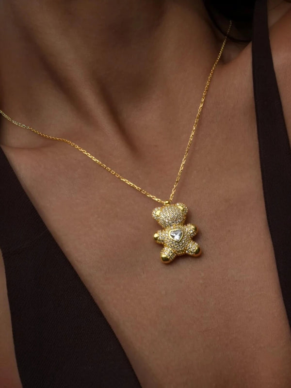 Taşlı Teddy Ayıcık Kolye 925 Ayar Gümüş
